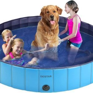 DEStar PVC Foldable Pet Swimming Pool Outdoor Bathtub with Protective Lining